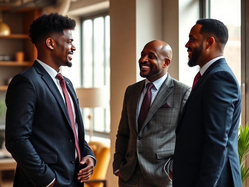 Three professionals conversing